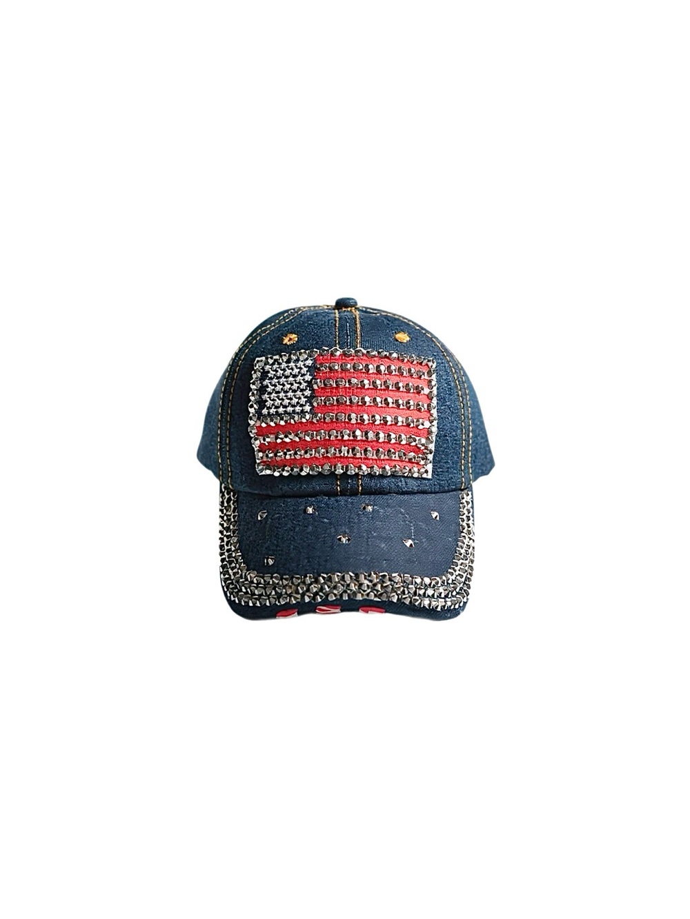 Vintage Vibe Distressed Rhinestone Studded Denim American Flag Hat